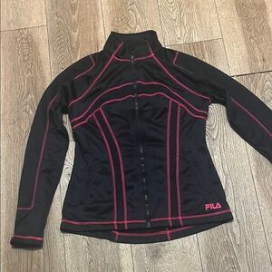 Fila Black Bomber Jacket with Pink Piping